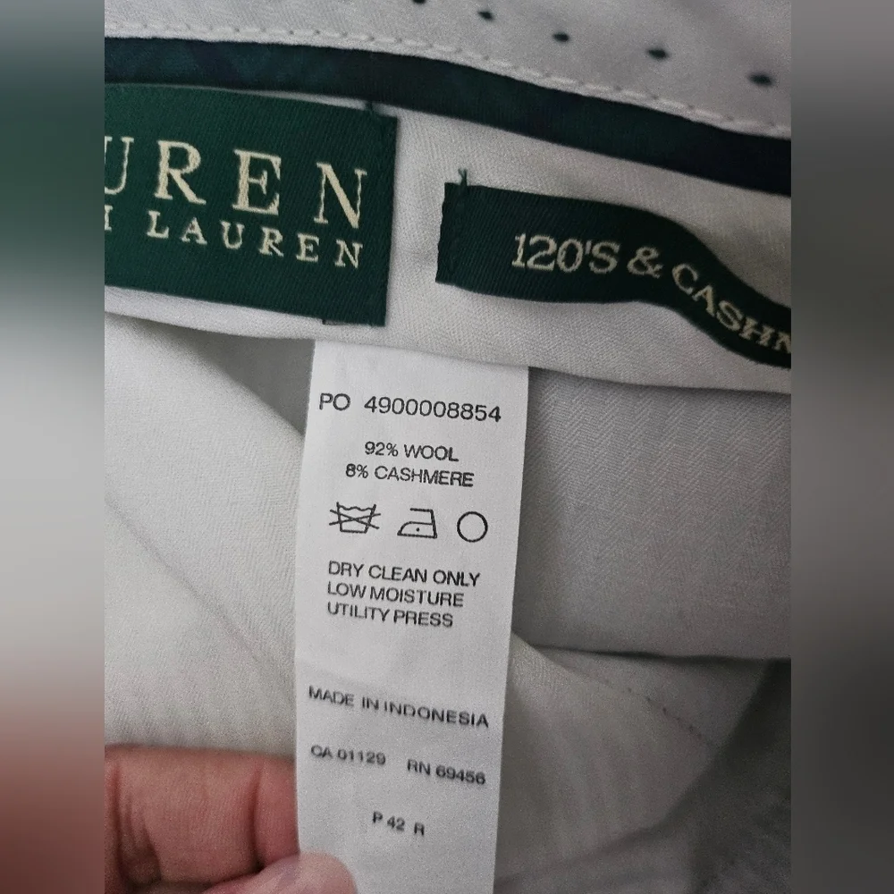 LAUREN Ralph Lauren Mens Green120s & Cashmere WoolOffice Pants Size 42R